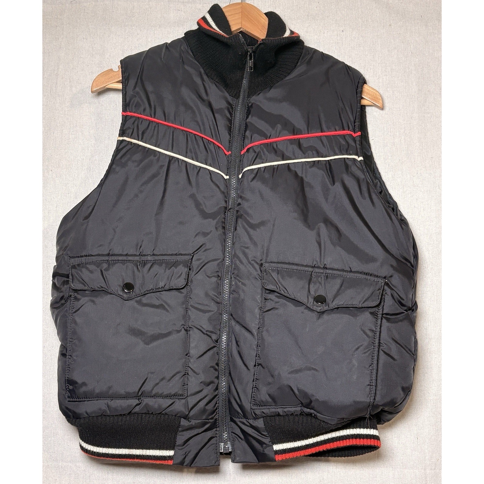 Vintage Snowdrift Puffer Vest Red White Stripes Size Small Navy Made In Taiwan